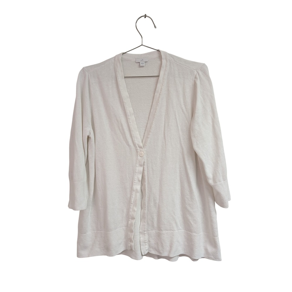 J. Jill Linen Blend Cardigan Lightweight 3/4 Sleeve Minimalist‎ Beach White L